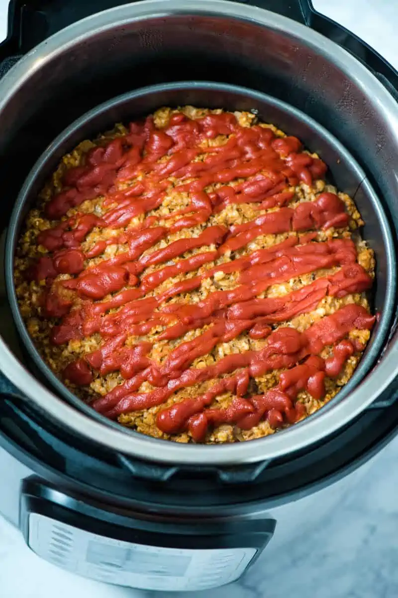 cooked pressure cooker meatloaf in 8-quart Instant Pot 