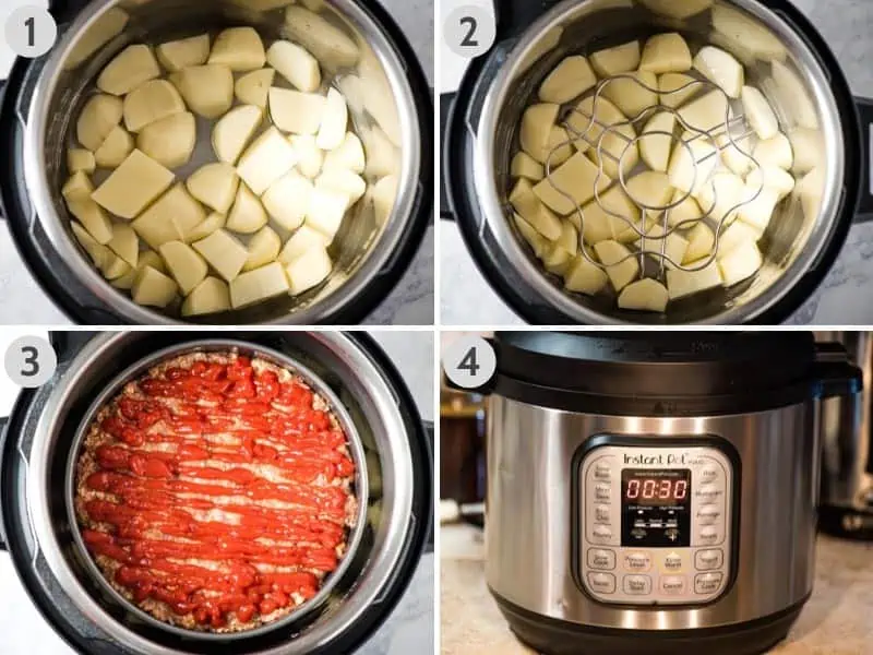 cooking meatloaf and potatoes in Instant Pot using trivet and springform pan