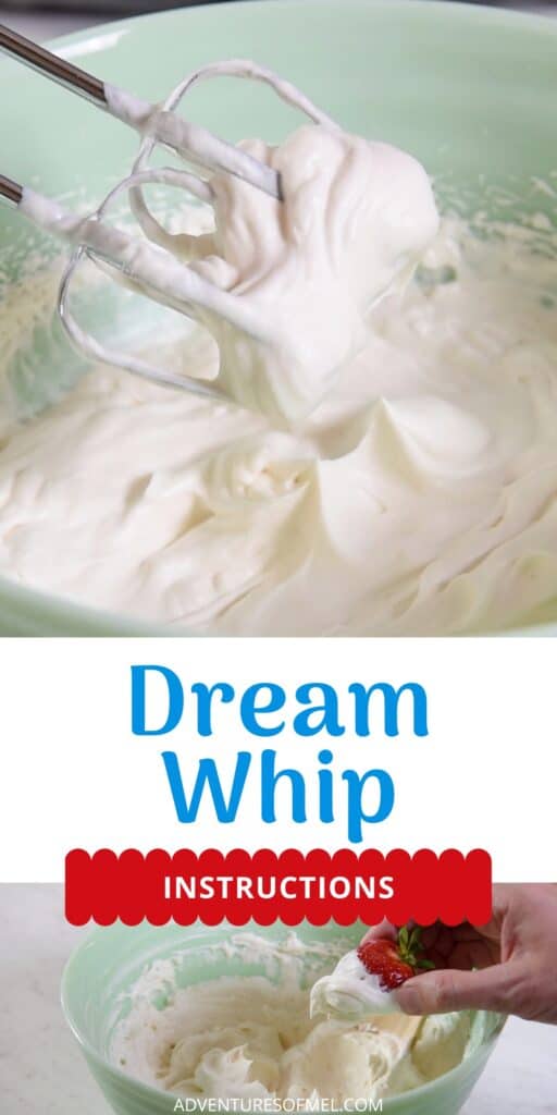 dream whip on mixer beaters and strawberry dipped in dream whip