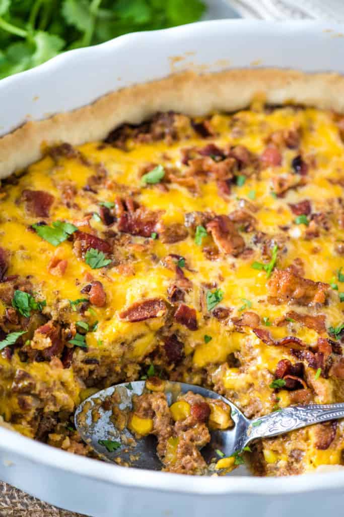 Cheesy Mexican Meat Pie with Bacon | Adventures of Mel
