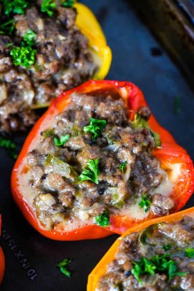 Philly Cheesesteak Stuffed Peppers Ground Beef Style