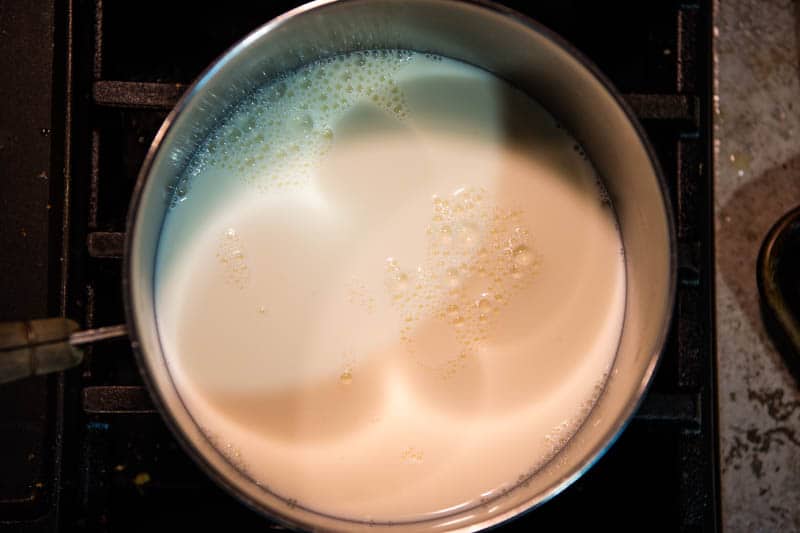 whole milk in medium saucepan on stove