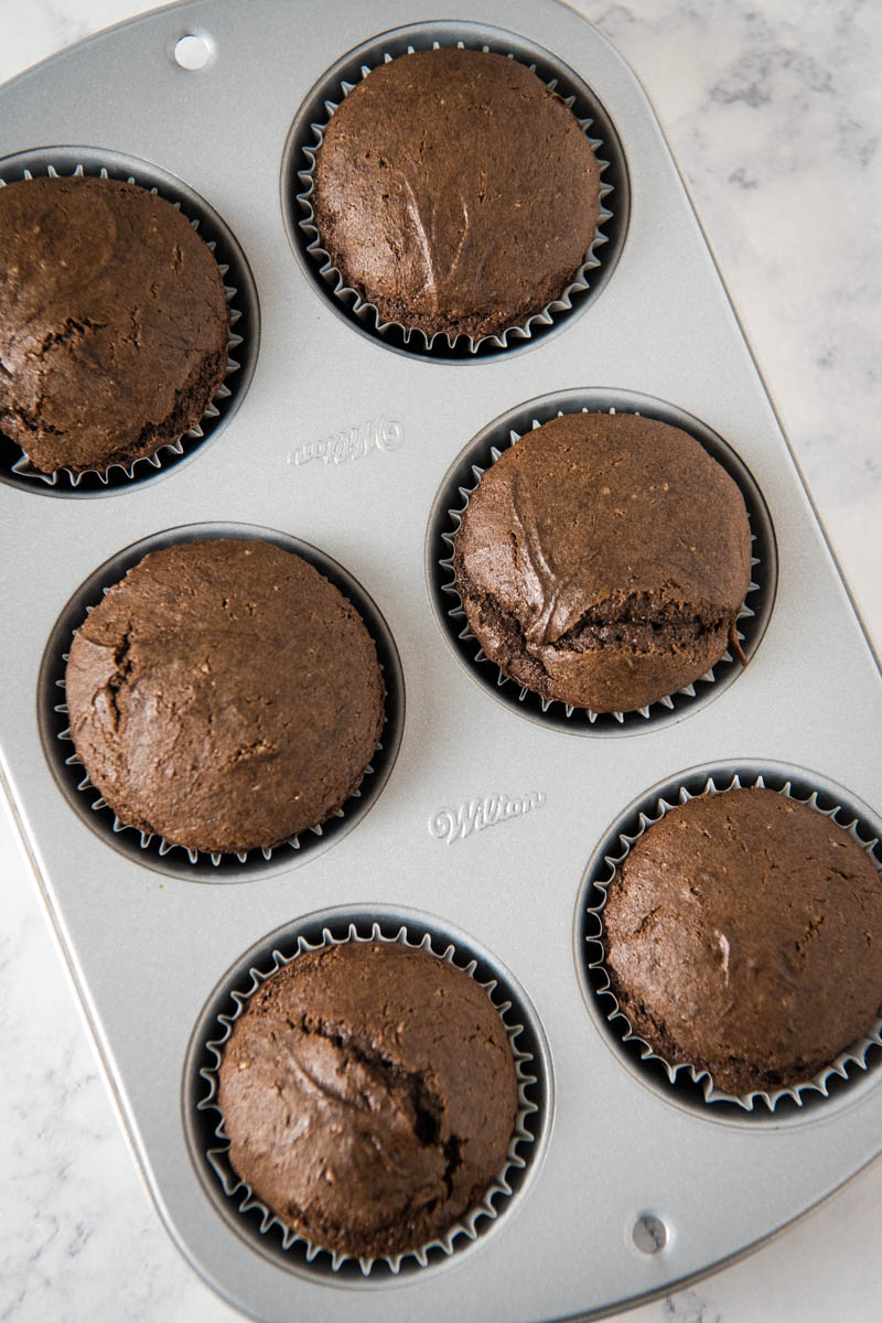 dark chocolate cupcakes in Wilton muffin tin