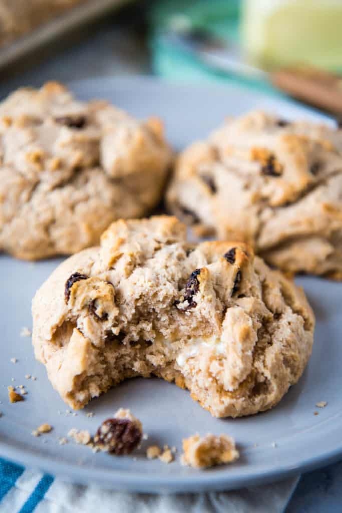 bitten out soda bread scone on gray plate