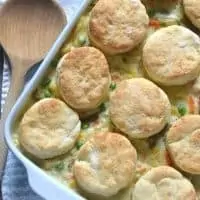 chicken pot pie with biscuits on top