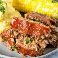 traditional meatloaf on gray plate