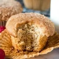 Bisquick cinnamon muffin with bite out
