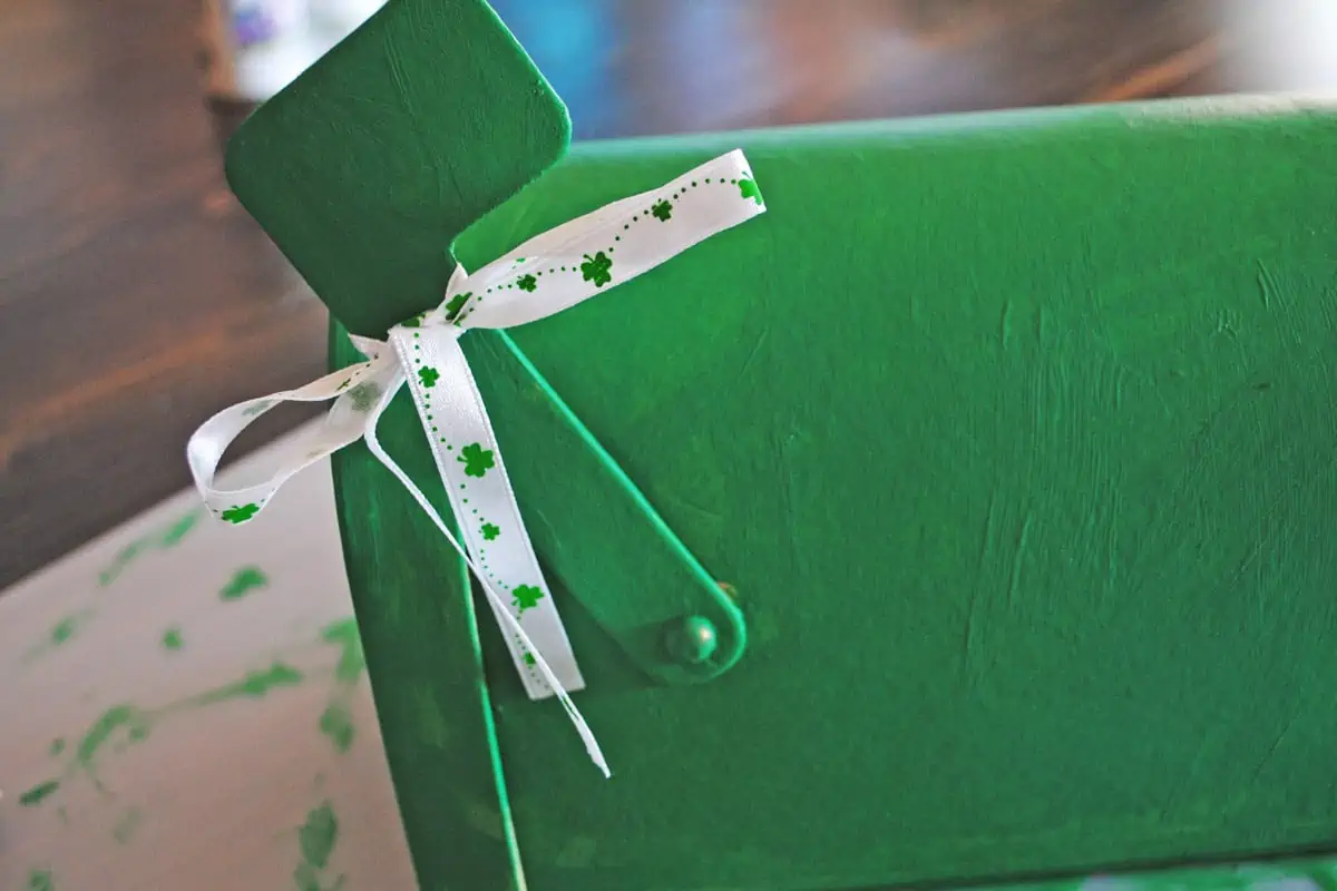 white and green St. Patrick's Day ribbon around mailbox flag