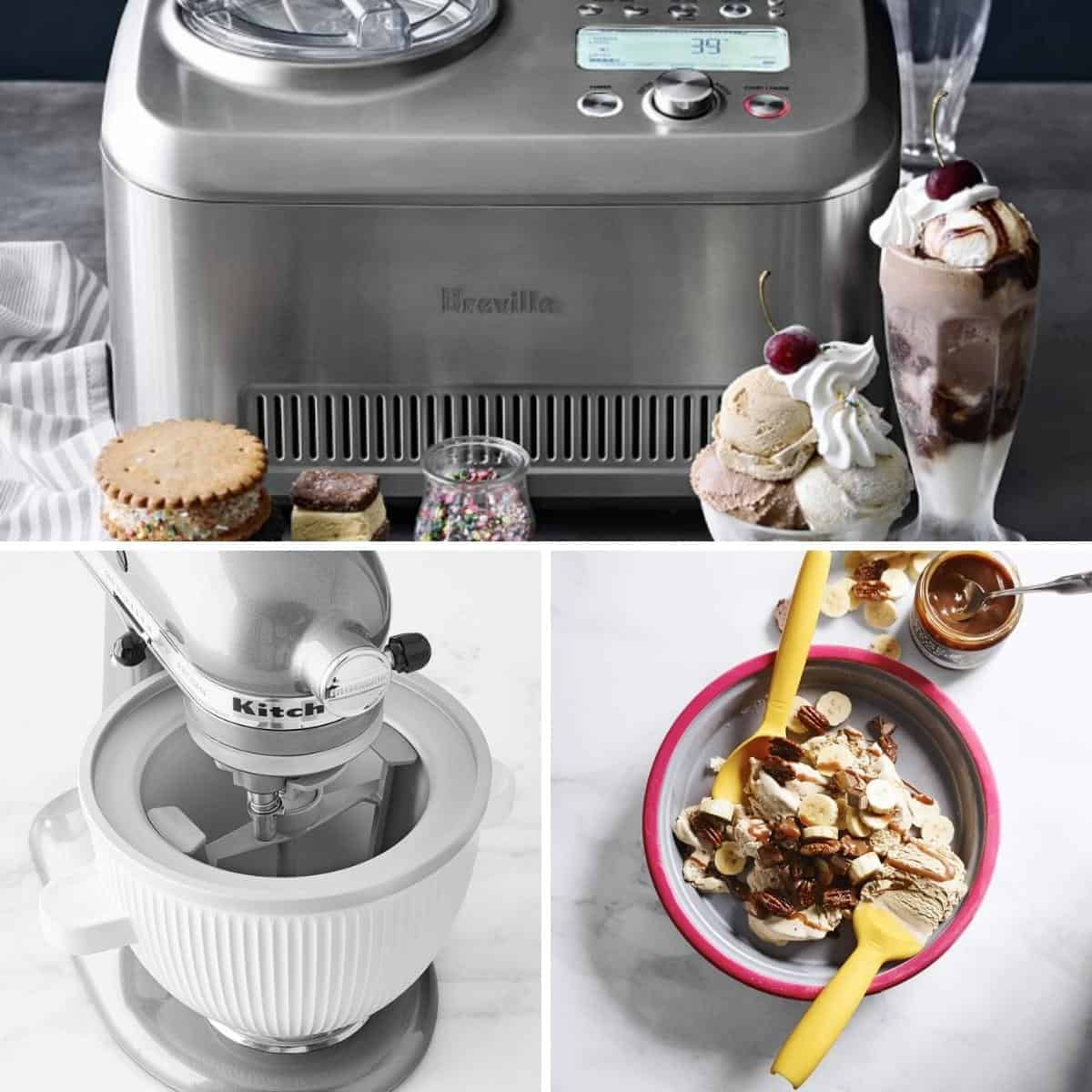 ice cream makers, including automatic compressor, KitchenAid ice cream maker attachment, and Chef'n Sweet Spot maker