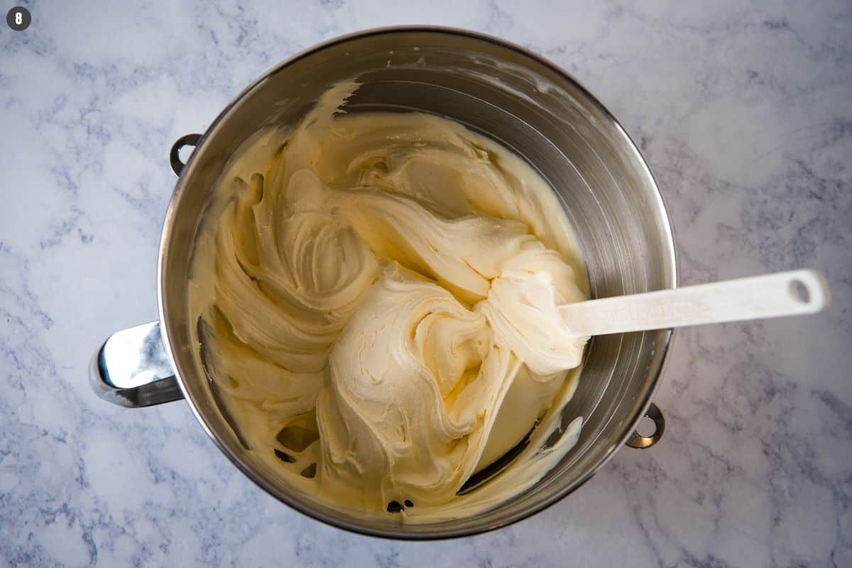beaten vanilla ice cream in KitchenAid mixer bowl