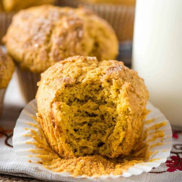 gluten-free pumpkin muffin with bite taken