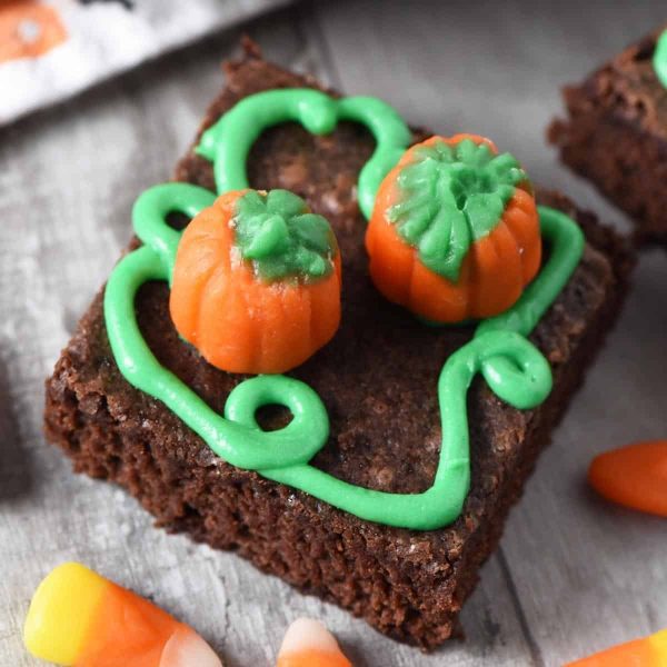 Pumpkin Patch Brownie on wooden counter