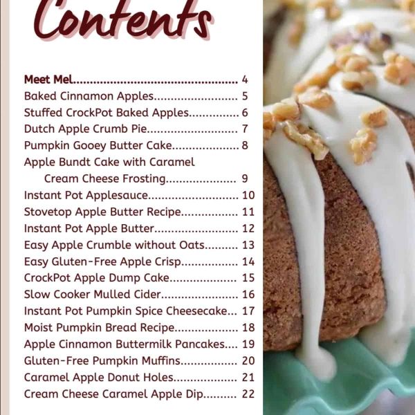 Fall Favorites Cookbook Table of Contents