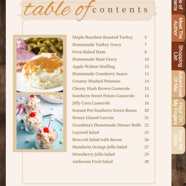 Thanksgiving Dinner Cookbook Table of Contents