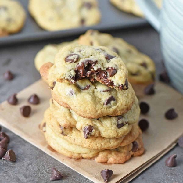 chocolate chip cookies in stack