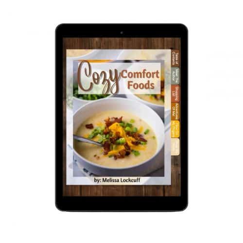 Cozy Comfort Foods Cookbook on tablet