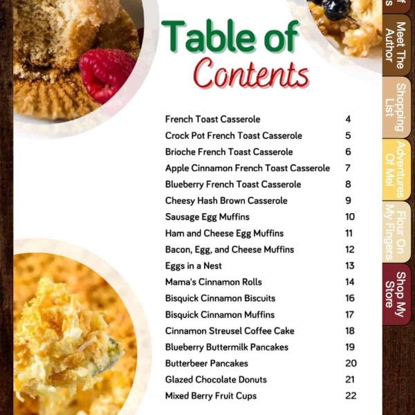 Holiday Brunch cookbook table of contents