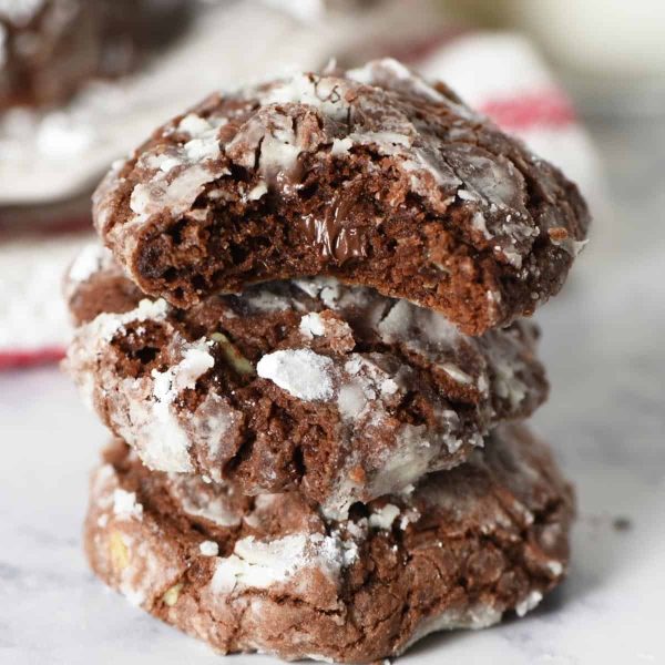 stacked mint chocolate crinkles cookies
