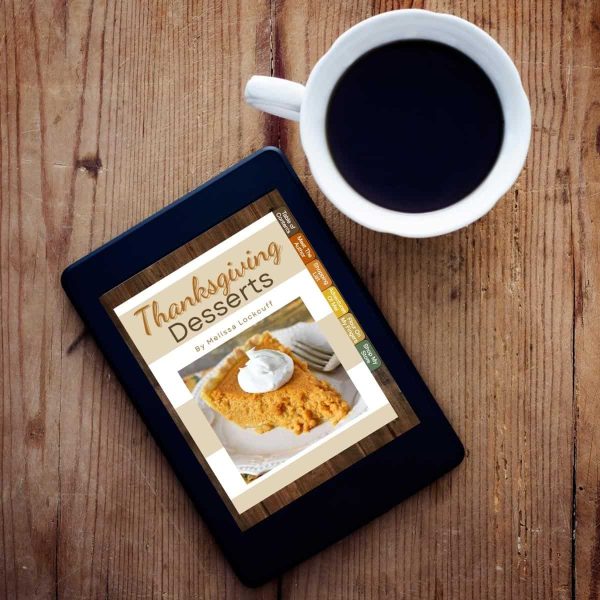 thanksgiving desserts ebook on tablet with cup of coffee