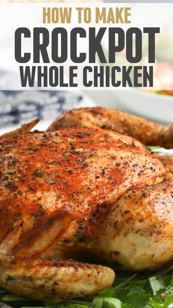 crockpot whole chicken on bed of greens