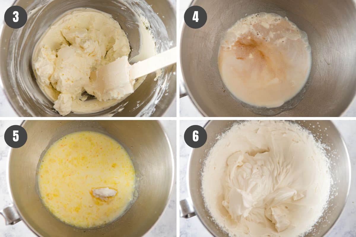 4 step photo collage showing how to make lemon Dream Whip pie