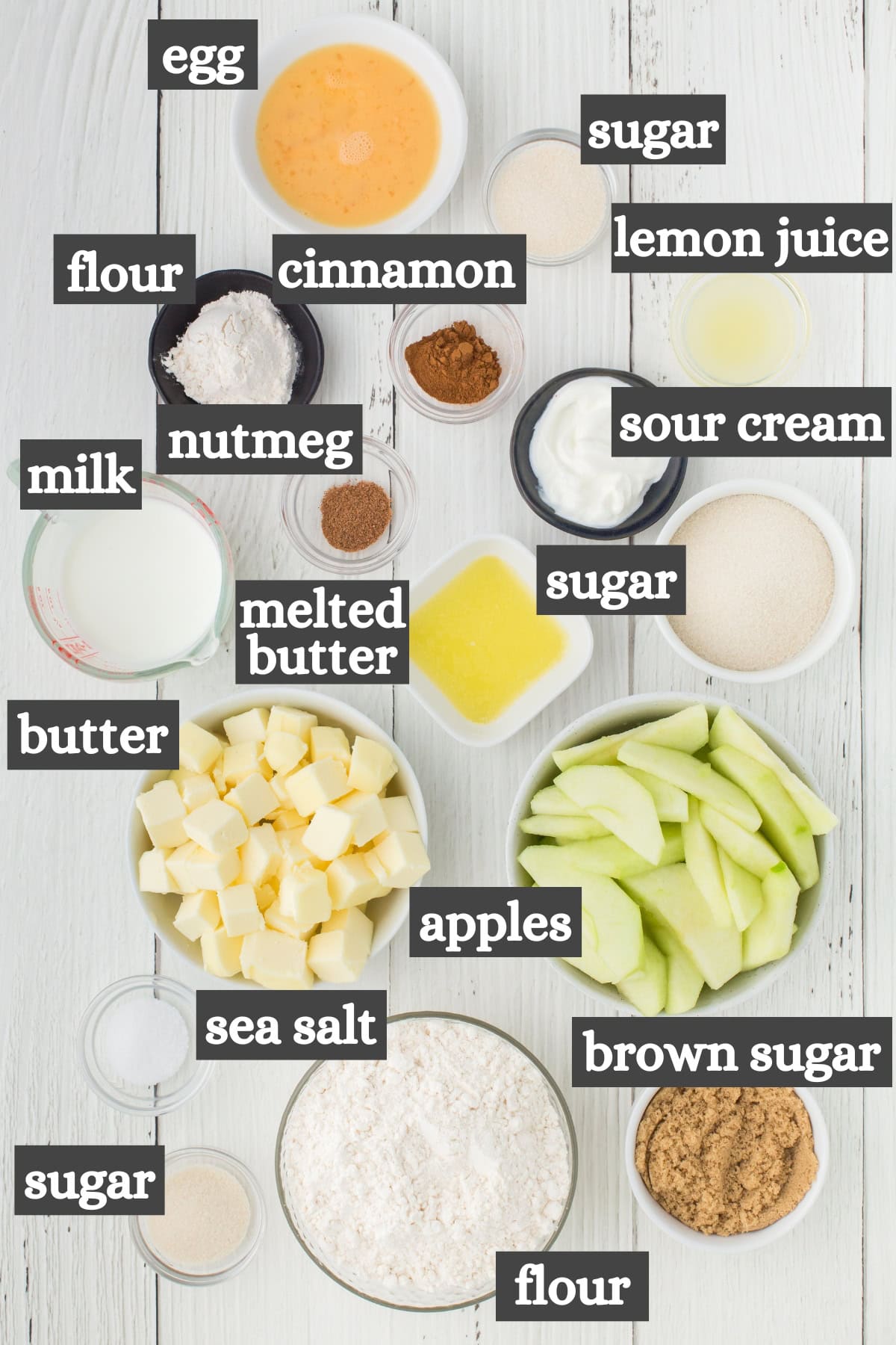 apple pie ingredients on white countertop