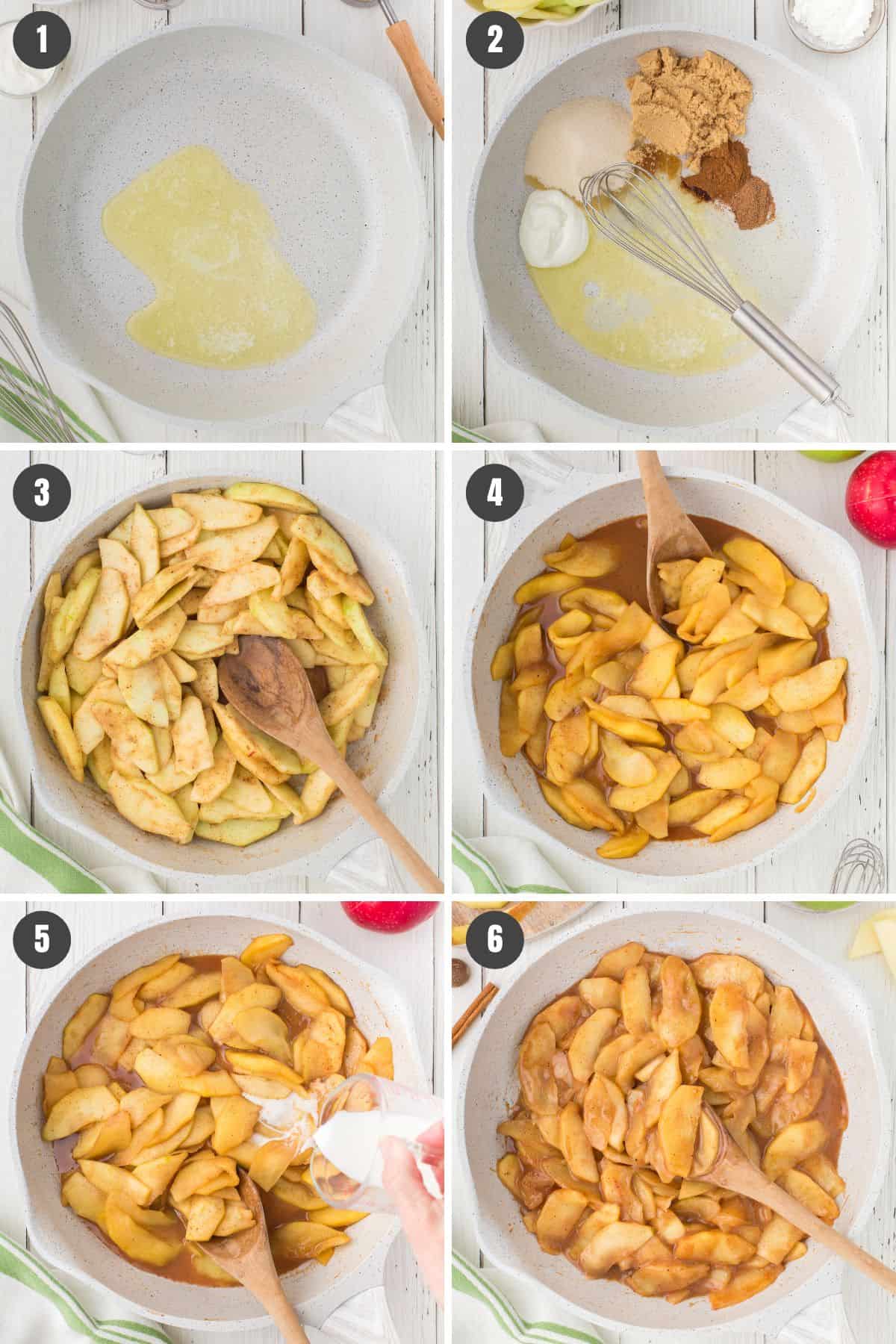 steps for how to make homemade apple pie filling in skillet