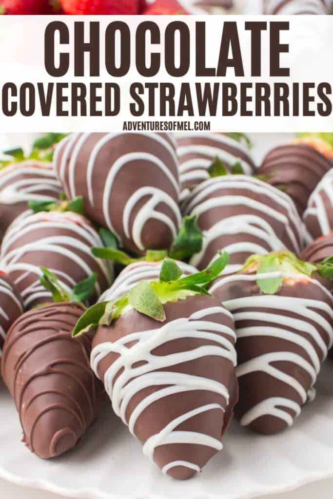 photo pin showing an assortment of chocolate dipped strawberries on a decorative white saucer