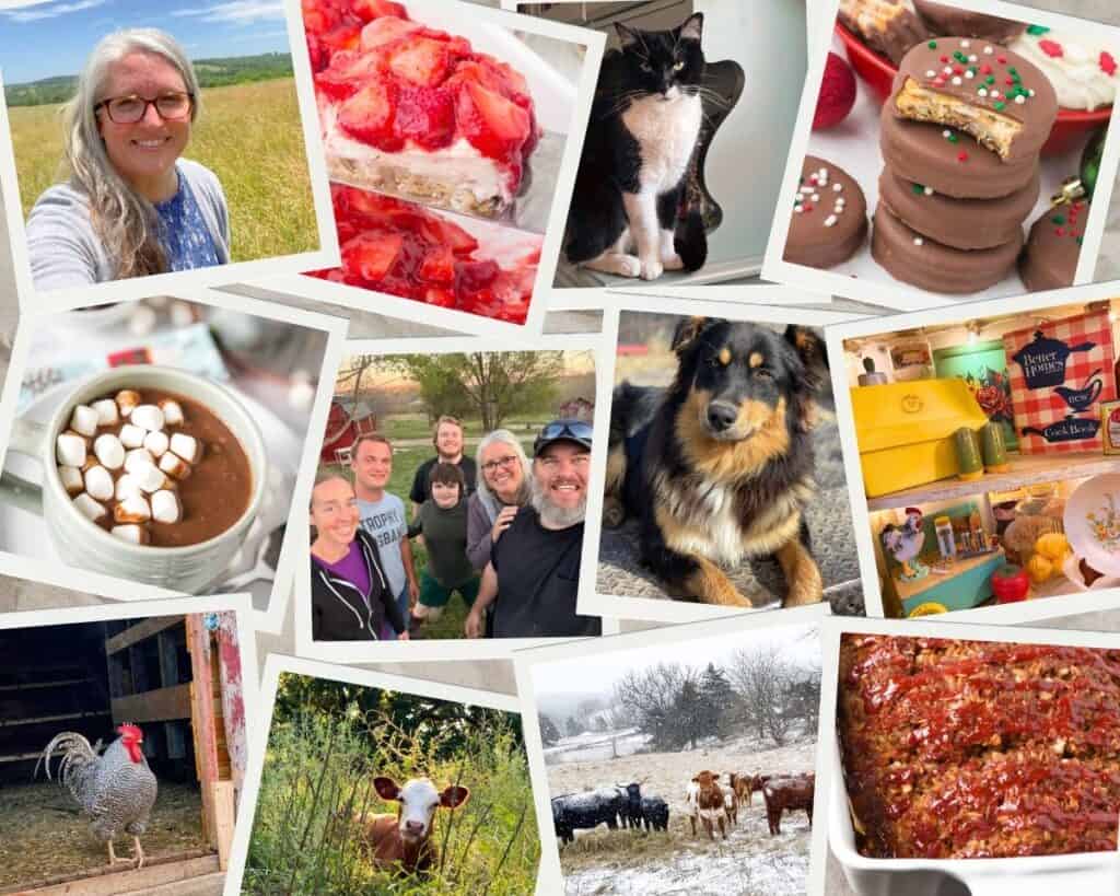 various photos of Mel's family and farm