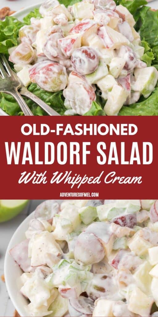 Old-fashioned Waldorf salad with a whipped cream dressing served up on a bed of lettuce